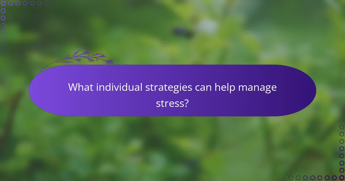 What individual strategies can help manage stress?